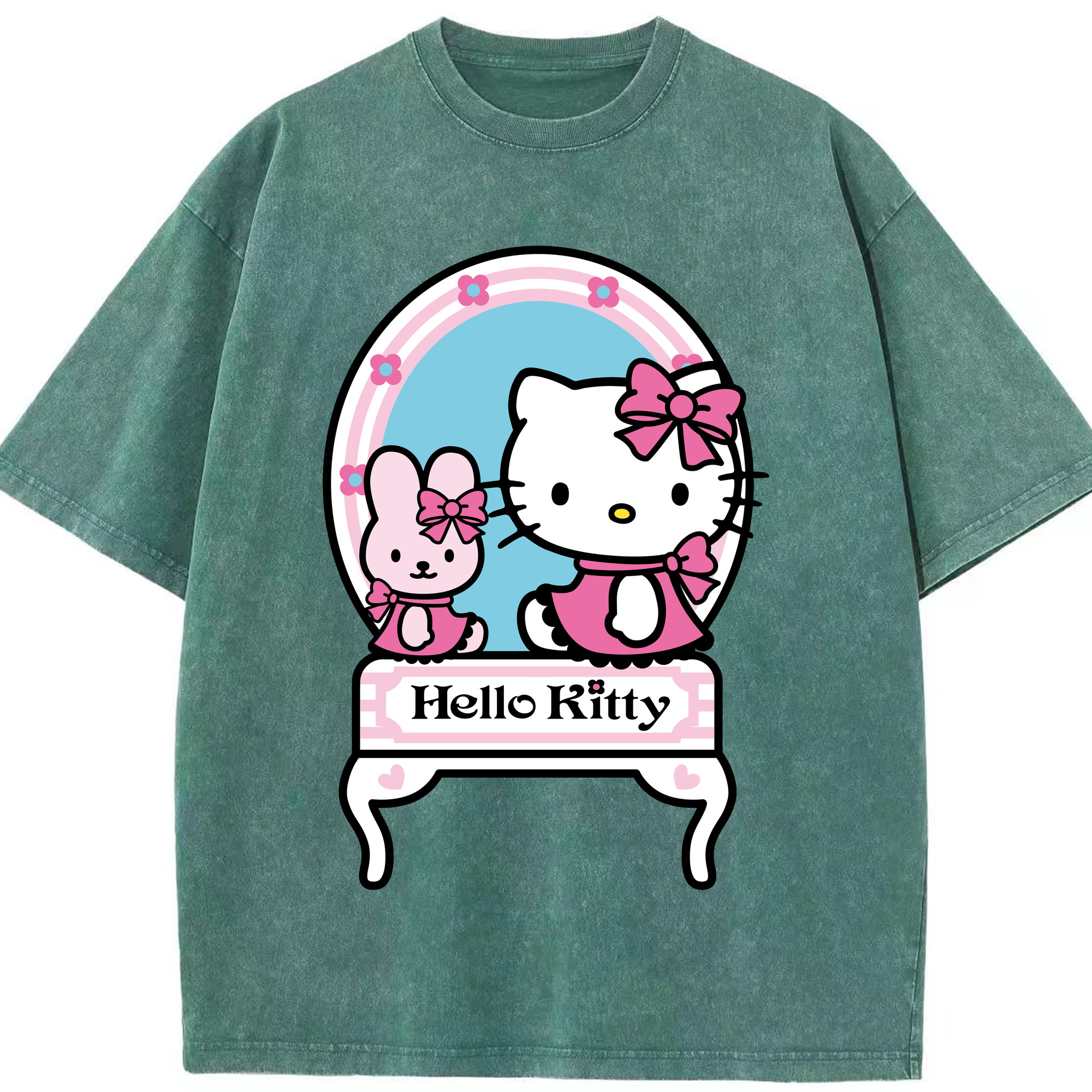 （画像用） Hello Kitty ハローキティ 綿100% ヴィンテージ風 半袖Tシャツ（フロントプリント）